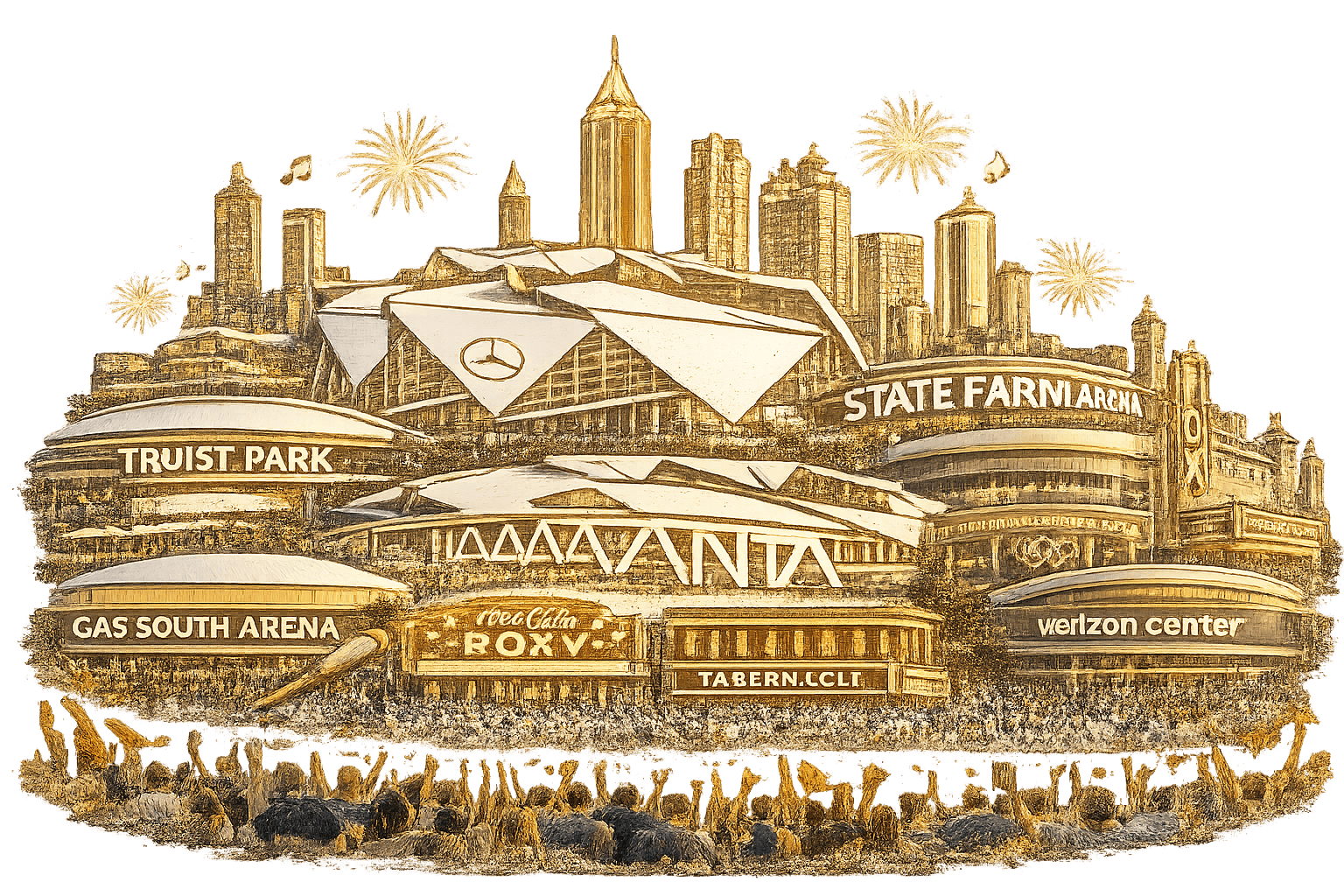 Atlanta venues including Mercedes-Benz Stadium, Truist Park, State Farm Arena, Fox Theatre, and more